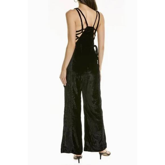 Free People 90s Forever Overalls Crushed Velvet Black size M - Picture 14 of 16